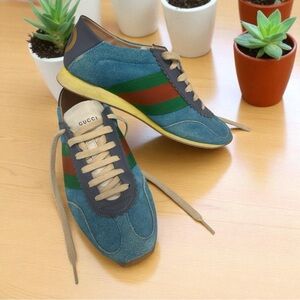 Gucci Rocket Sneakers Women’s 36.5 Blue Suede Leather Low Top 537049‎ Italy